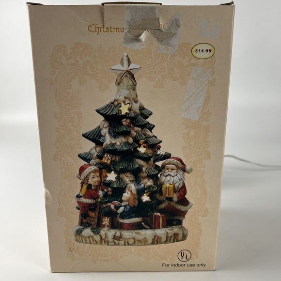 Vtg Opulence Lighted Christmas Tree Ceramic Santa Children Village Lit Stars 10” - Picture 11 of 16